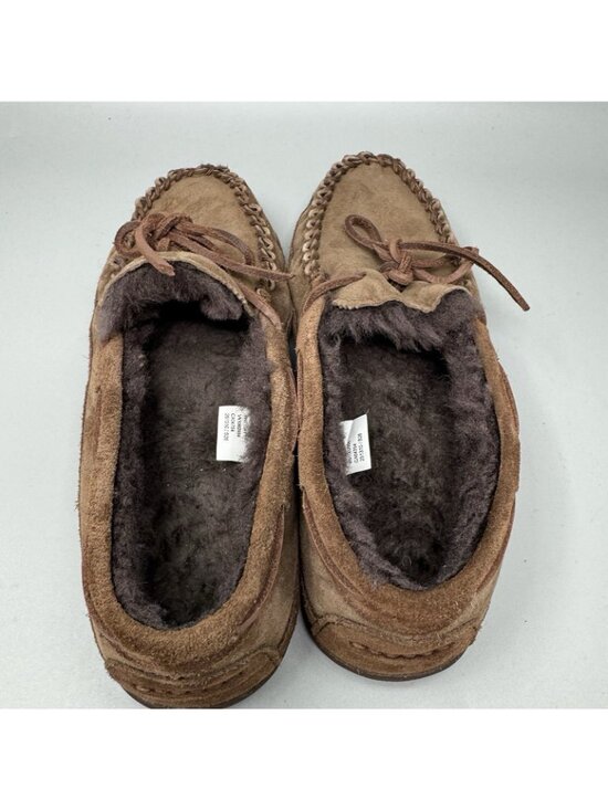 LL Bean Wicked Good Slippers Mens 9 Med Suede Shearling Moccasins Brown main image 2
